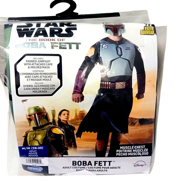 Star Wars Boba Fett Costume Mens Adult Sz M Muscle Chest jumpsuit Mask Halloween - Picture 7 of 16